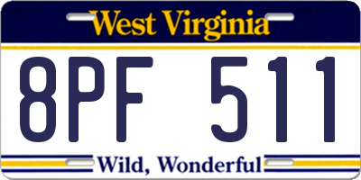 WV license plate 8PF511