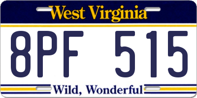 WV license plate 8PF515