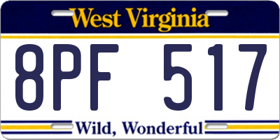 WV license plate 8PF517