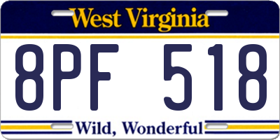WV license plate 8PF518