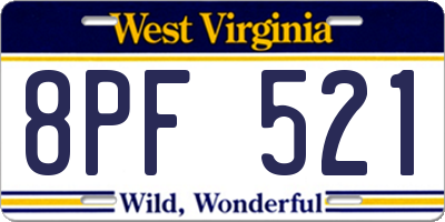 WV license plate 8PF521