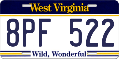 WV license plate 8PF522