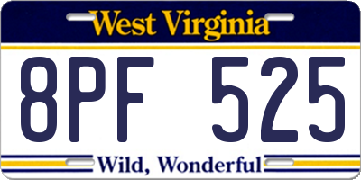 WV license plate 8PF525