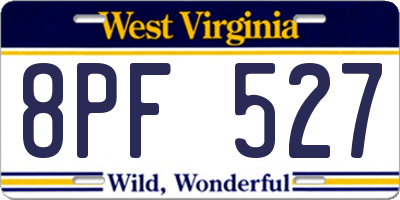 WV license plate 8PF527