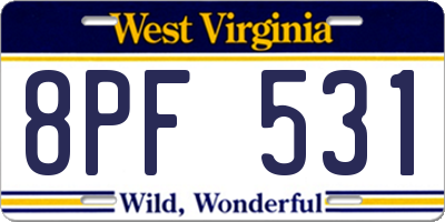 WV license plate 8PF531
