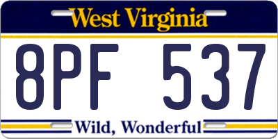 WV license plate 8PF537