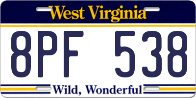 WV license plate 8PF538