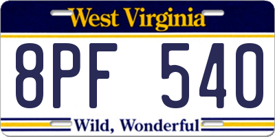 WV license plate 8PF540