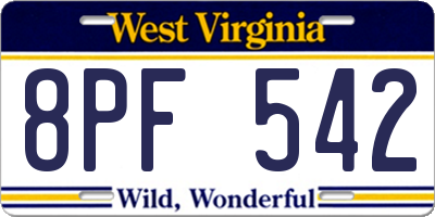 WV license plate 8PF542