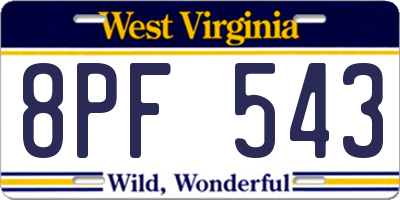 WV license plate 8PF543