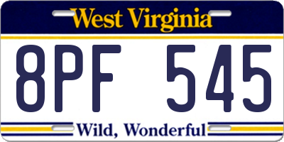WV license plate 8PF545