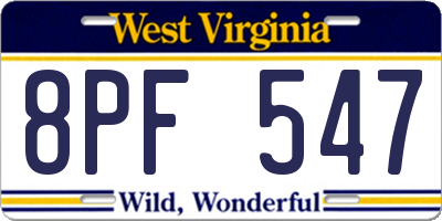 WV license plate 8PF547