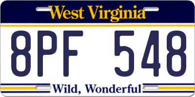 WV license plate 8PF548