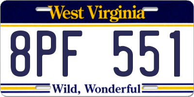 WV license plate 8PF551