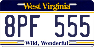 WV license plate 8PF555