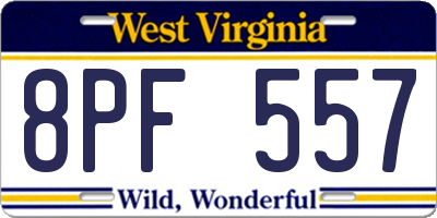 WV license plate 8PF557