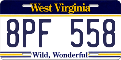 WV license plate 8PF558