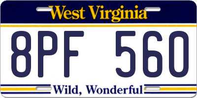 WV license plate 8PF560