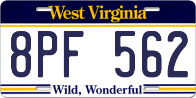 WV license plate 8PF562