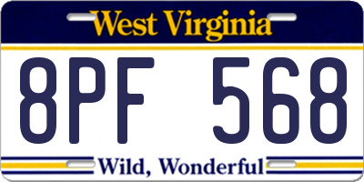 WV license plate 8PF568