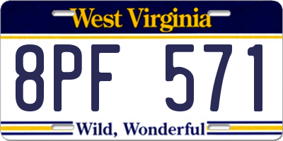 WV license plate 8PF571