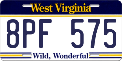 WV license plate 8PF575