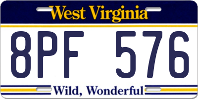 WV license plate 8PF576
