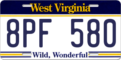 WV license plate 8PF580