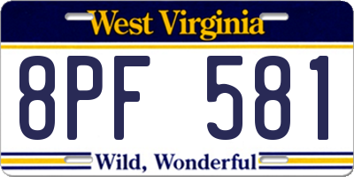 WV license plate 8PF581
