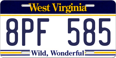WV license plate 8PF585