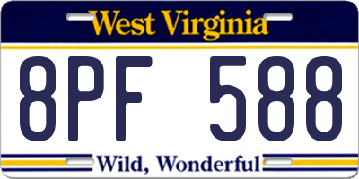 WV license plate 8PF588