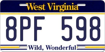 WV license plate 8PF598