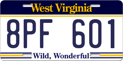 WV license plate 8PF601
