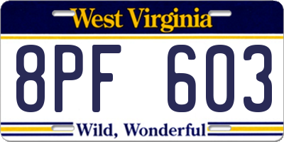 WV license plate 8PF603