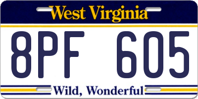 WV license plate 8PF605