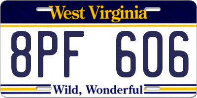 WV license plate 8PF606