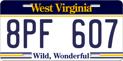 WV license plate 8PF607