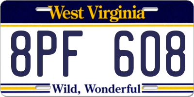 WV license plate 8PF608