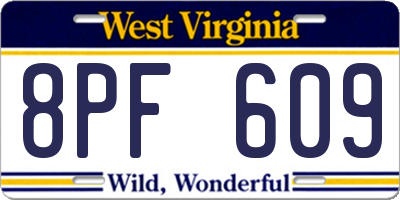 WV license plate 8PF609