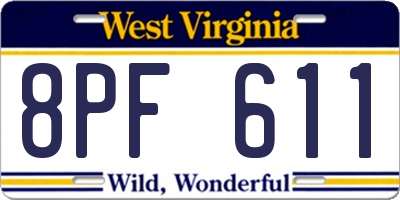 WV license plate 8PF611