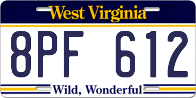 WV license plate 8PF612