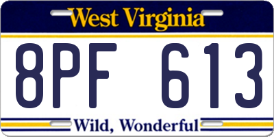 WV license plate 8PF613