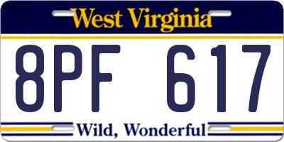 WV license plate 8PF617