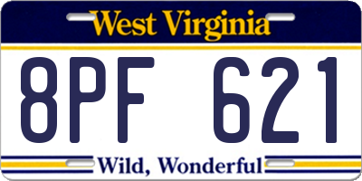 WV license plate 8PF621