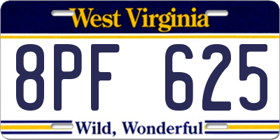 WV license plate 8PF625
