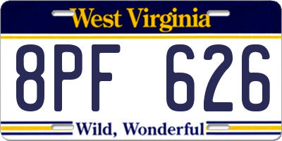WV license plate 8PF626