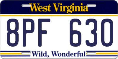 WV license plate 8PF630