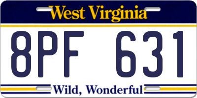 WV license plate 8PF631