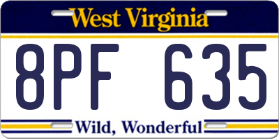 WV license plate 8PF635