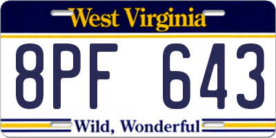 WV license plate 8PF643
